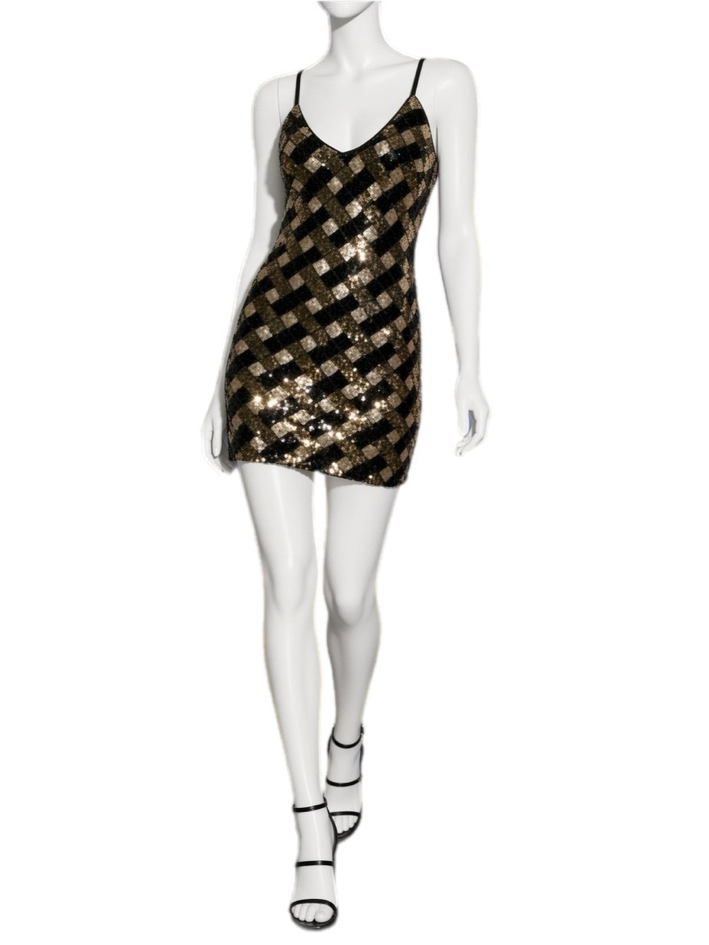 QUII black and gold sequin fitted mini dress S M L